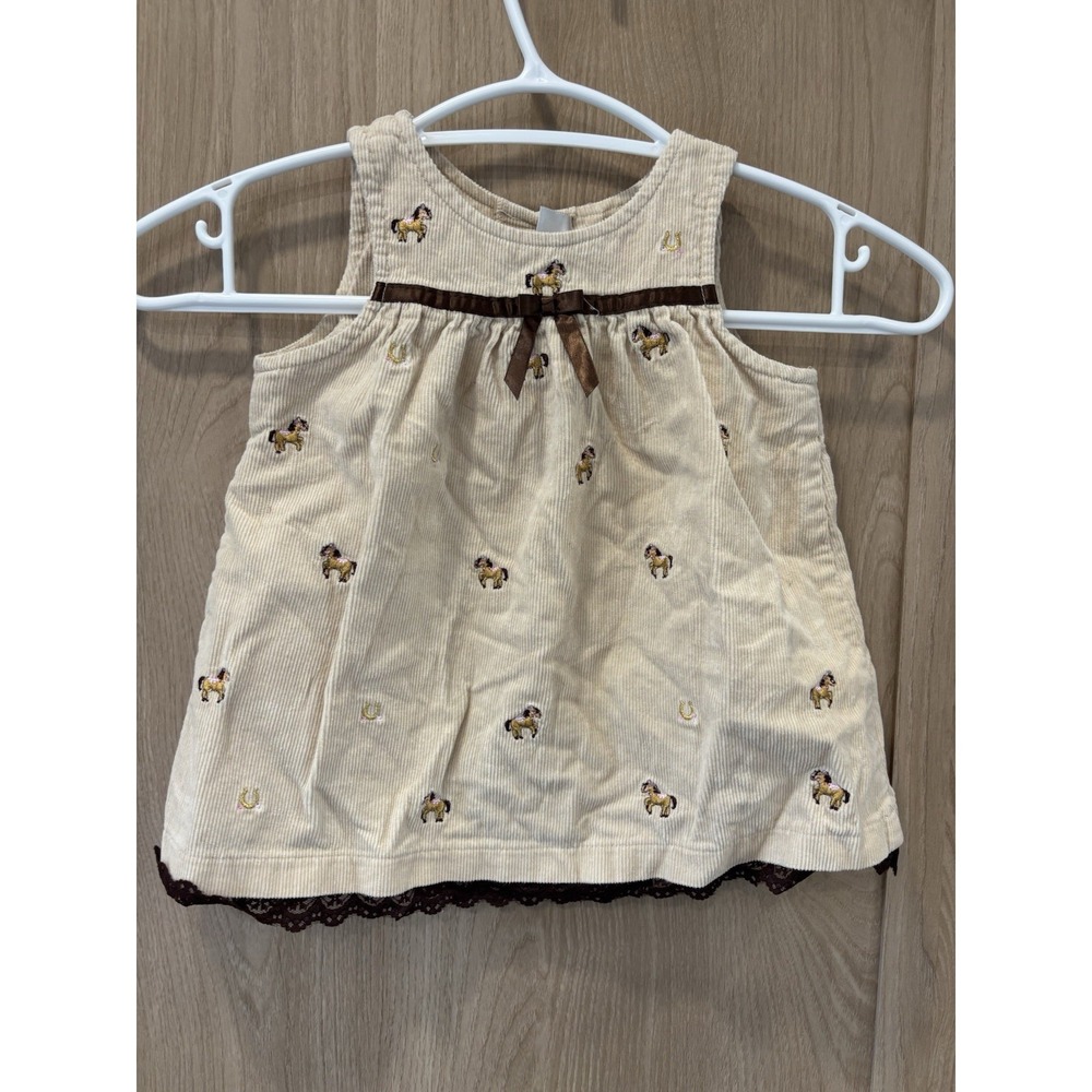 Vtg Youngland Baby Girl Dress Horses Western 12M Corduroy